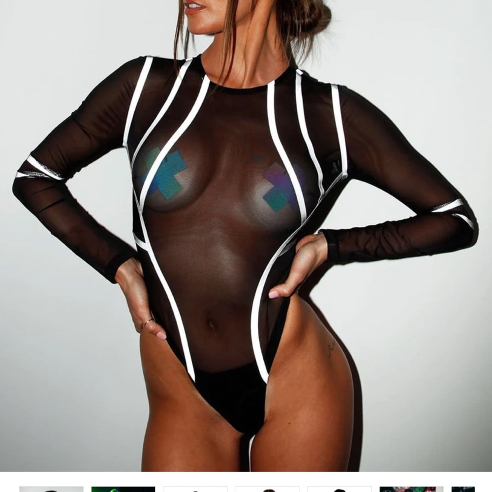 I Heart Raves UV mesh bodysuit - Picture 2 of 6